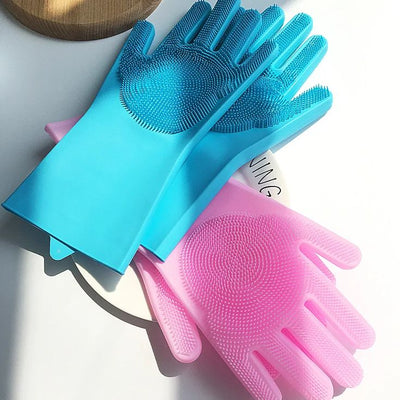 Pair Of Silicone Washing Full Finger Gloves For Home & Kitchen (random Colors)