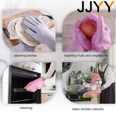 Pair Of Silicone Washing Full Finger Gloves For Home & Kitchen (random Colors)