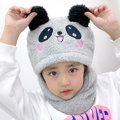 Beanie Wool Cap With Neck Warmer Attached. Kids Wool Cap