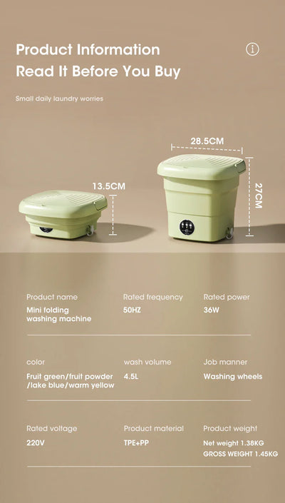 Mini Portable and Foldable Washing Machine with Dryer