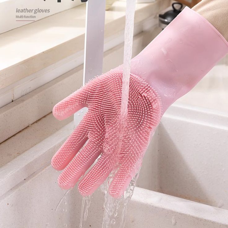 Pair Of Silicone Washing Full Finger Gloves For Home & Kitchen (random Colors)